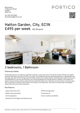 Hatton Garden, City, EC1N £450 Per Week