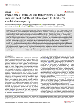 Interactome of Mirnas and Transcriptome of Human Umbilical Cord Endothelial Cells Exposed to Short-Term Simulated Microgravity