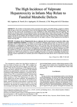 The High Incidence of Valproate Hepatotoxicity in Infants May Relate to Familial Metabolic Defects