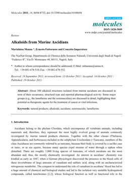 Alkaloids from Marine Ascidians