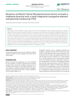 Genomics of Atlantic Forest Mycobacteriaceae Strains Unravels a Mobilome Diversity with a Novel Integrative Conjugative Element and Plasmids Harbouring T7SS