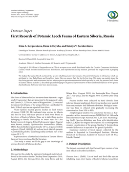 Dataset Paper First Records of Potamic Leech Fauna of Eastern Siberia, Russia