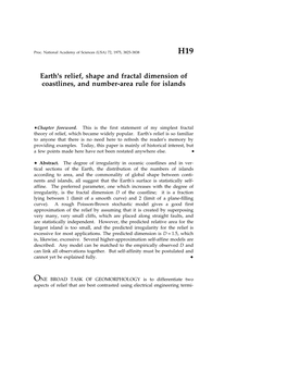 Earth's Relief, Shape and Fractal Dimension of Coastlines, and Number-Area Rule for Islands