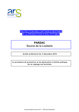 PARZAC Source De La Louberie