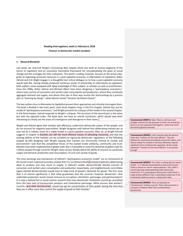 Reading Interrogations, Week 3, February 6, 2018 Parecon Vs Democratic Market Socialism