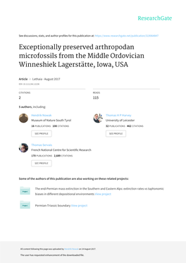 Exceptionally Preserved Arthropodan Microfossils from the Middle Ordovician Winneshiek Lagerstätte, Iowa, USA