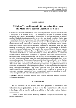 Geography of a Multi-Tribal Bedouin Locality in the Galilee