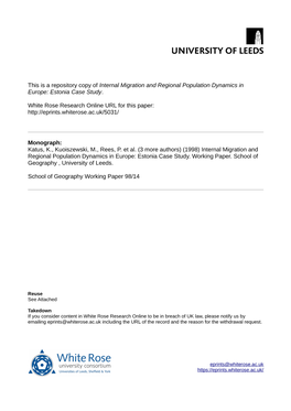 Internal Migration and Regional Population Dynamics in Europe: Estonia Case Study