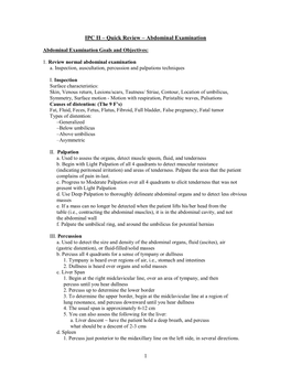 1 IPC II Œ Quick Review Œ Abdominal Examination