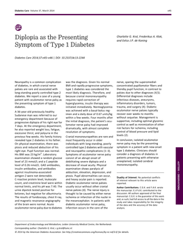 Diplopia As the Presenting Symptom of Type 1 Diabetes