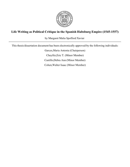 Life Writing As Political Critique in the Spanish Habsburg Empire (1545-1557)