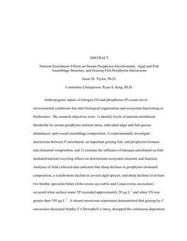 ABSTRACT Nutrient Enrichment Effects on Stream Periphyton