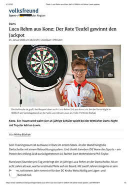 Luca Rehm Aus Konz Darf in Wittlich Mit Adrian Lewis Spielen