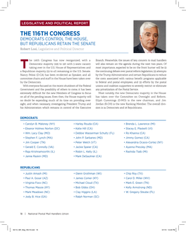 THE 116TH CONGRESS DEMOCRATS CONTROL the HOUSE, but REPUBLICANS RETAIN the SENATE Robert Losi, Legislative and Political Director