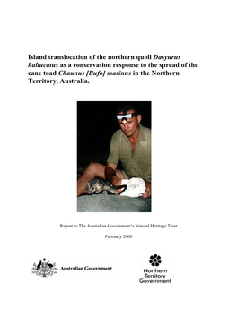 Island Translocation of the Northern Quoll Dasyurus Hallucatus As A