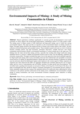 Environmental Impacts of Mining: a Study of Mining Communities in Ghana