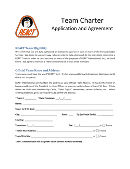 Team Charter Application and Agreement