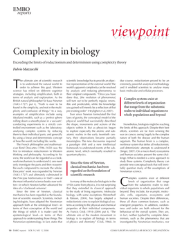Viewpointviewpoint Complexity in Biology