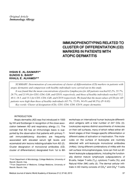 Immunophenotyping Related to Cluster of Differentiation (Cd) Markers in Patients with Atopic Dermatitis