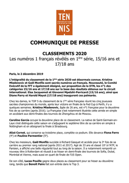 Les Numéros 1 Français Révélés En 1Ère Série, 15/16 Ans Et 17/18 Ans