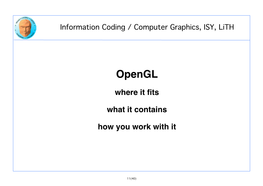 Opengl! ! Where It ﬁts! ! What It Contains! ! How You Work with It