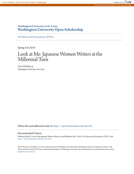 Look at Me: Japanese Women Writers at the Millennial Turn David Holloway Washington University in St