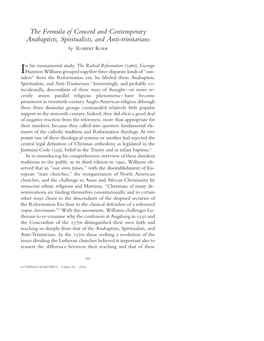 The Formula of Concord and Contemporary Anabaptists, Spiritualists, and Anti-Trinitarians by R K