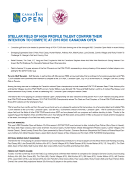 Stellar Field of High Profile Talent Confirm Their Intention to Compete at 2010 Rbc Canadian Open