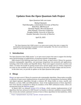 Updates from the Open Quantum Safe Project