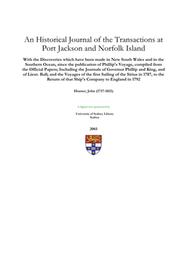 An Historical Journal of the Transactions at Port Jackson and Norfolk Island