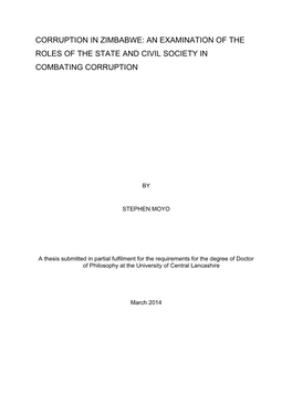 Corruption in Zimbabwe: an Examination of the Roles of the State and Civil Society in Combating Corruption
