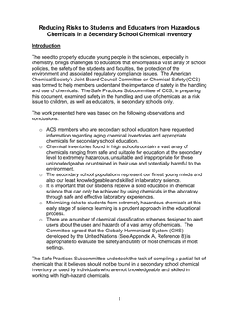 Reducing Risks to Students and Educators from Hazardous Chemicals in a Secondary School Chemical Inventory