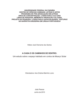 Um Estudo Sobre O Espaço Habitado Em Contos De Moacyr Scliar