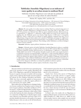 Tubificidae (Annelida: Oligochaeta) As an Indicator of Water Quality in An