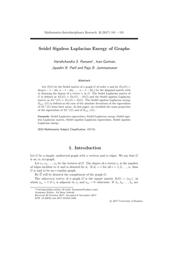 Seidel Signless Laplacian Energy of Graphs 1. Introduction