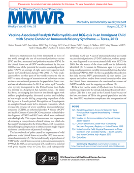 Vaccine-Associated Paralytic Poliomyelitis and BCG-Osis in an Immigrant Child with Severe Combined Immunodeficiency Syndrome — Texas, 2013