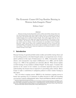 The Economic Causes of Crop Residue Burning in Western Indo-Gangetic Plains∗