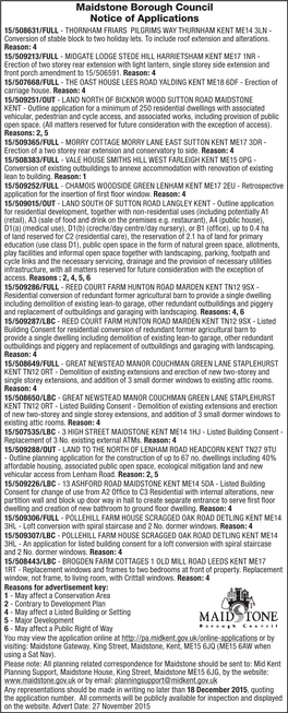 Maidstone Borough Council Notice of Applications 15/508631/FULL - THORNHAM FRIARS PILGRIMS WAY THURNHAM KENT ME14 3LN - Conversion of Stable Block to Two Holiday Lets