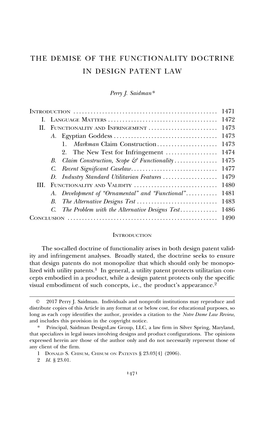 The Demise of the Functionality Doctrine in Design Patent Law