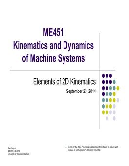 ME451 Kinematics and Dynamics of Machine Systems