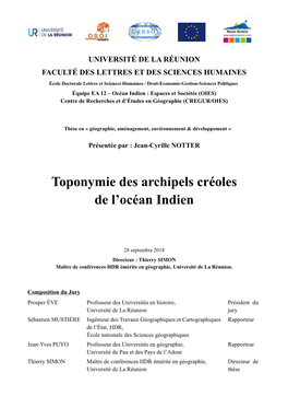 Toponymie Des Îles Créoles De L'océan Indien