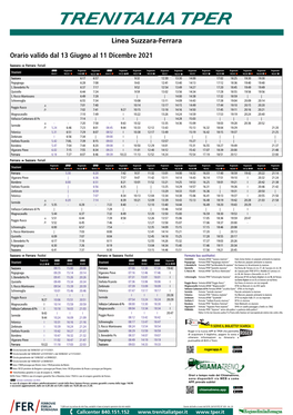 Linea Suzzara-Ferrara Orario Valido Dal 13 Giugno Al 11 Dicembre 2021
