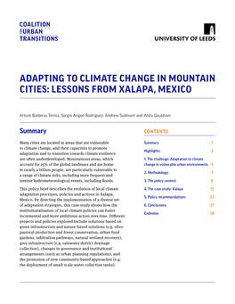 Adapting to Climate Change in Mountain Cities: Lessons from Xalapa, Mexico