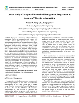 A Case Study of Integrated Watershed Management Programme at Aapsinga Village in Maharashtra