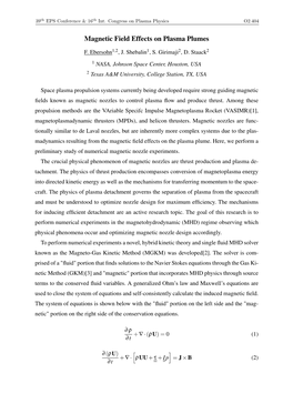 Magnetic Field Effects on Plasma Plumes