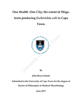 One City; the Extent of Shiga- Toxin Producing Escherichia Coli in Cape Town