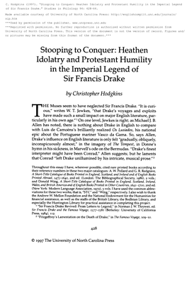 Stooping to Conquer: Heathen Idolatry and Protestant Humility in the Imperial Legend of Sir Francis Drake