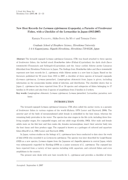 New Host Records for Lernaea Cyprinacea (Copepoda), a Parasite of Freshwater Fishes, with a Checklist of the Lernaeidae in Japan (1915-2007)