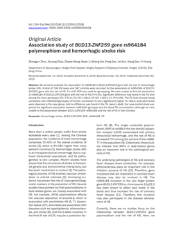 Original Article Association Study of BUD13-ZNF259 Gene Rs964184 Polymorphism and Hemorrhagic Stroke Risk