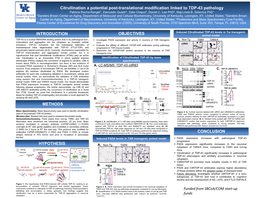 Citrullination a Potential Post-Translational Modification Linked to TDP-43 Pathology Patricia Rocha-Rangel1, Zainuddin Quadri1, Dale Chaput3, Daniel C